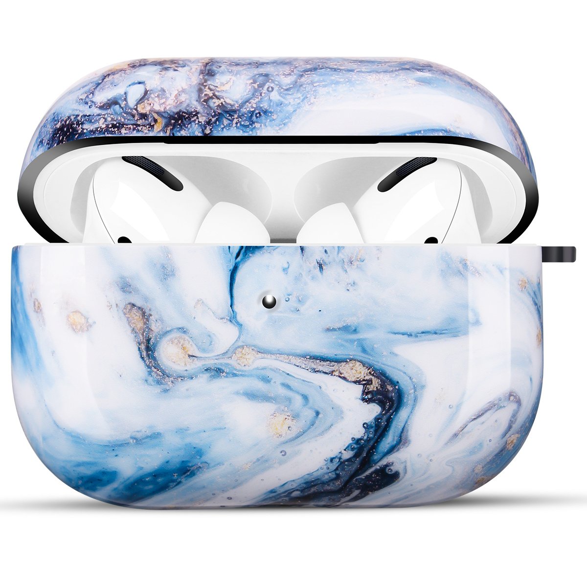 Apple AirPods Pro Hard Case - Hoesje met Clip - Blauw Marmer