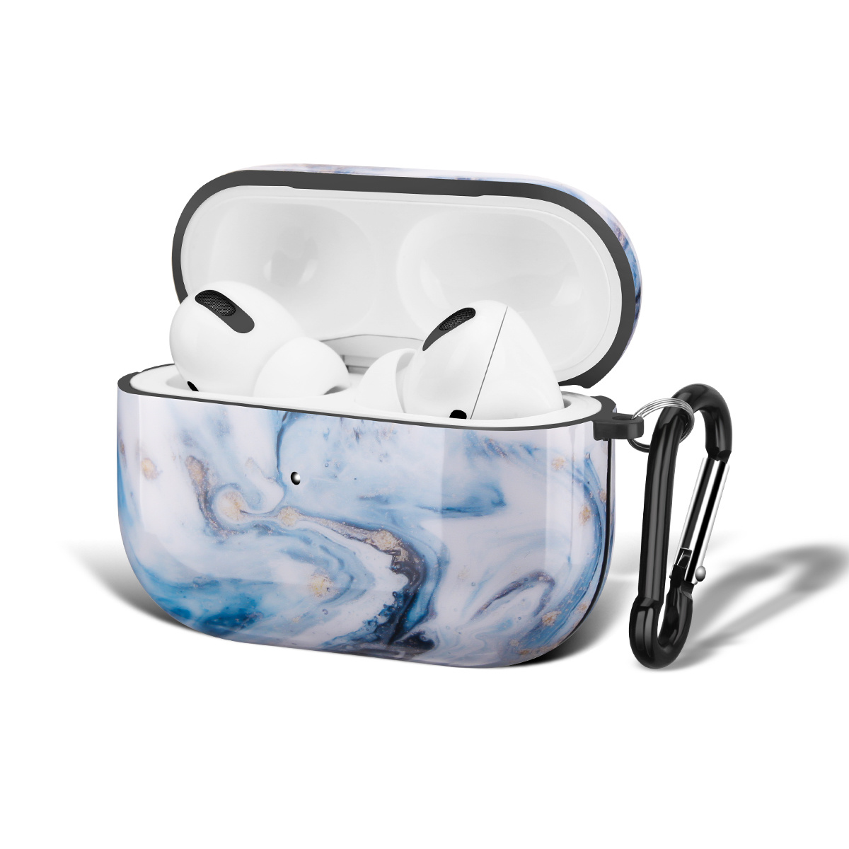 Apple AirPods Pro Hard Case - Hoesje met Clip - Blauw Marmer