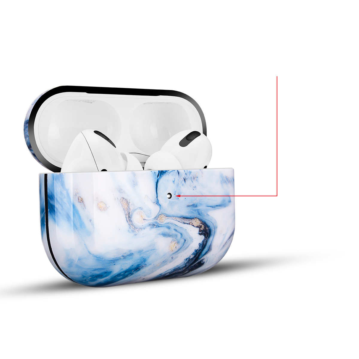 Apple AirPods Pro Hard Case - Hoesje met Clip - Blauw Marmer