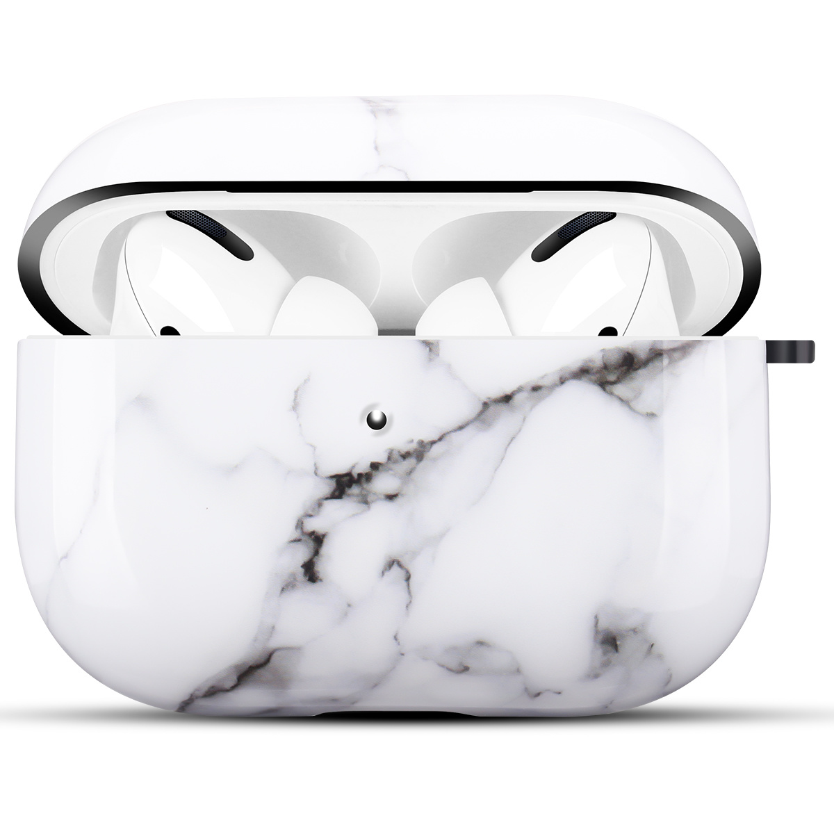 Apple AirPods Pro Hard Case - Hoesje met Clip - Wit Marmer