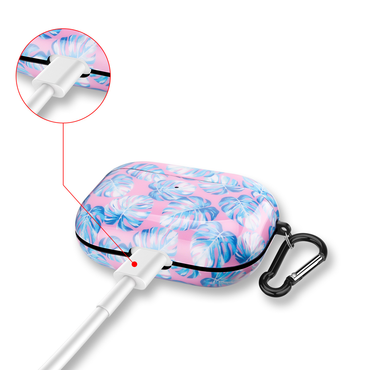 Apple AirPods Pro Hard Case - Hoesje met Clip - Monstera Roze