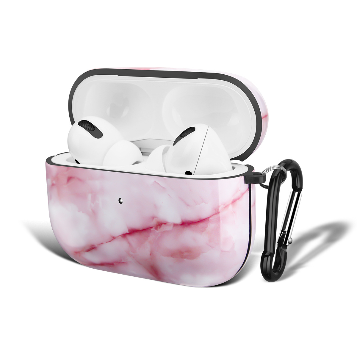 Apple AirPods Pro Hard Case - Hoesje met Clip - Roze Marmer