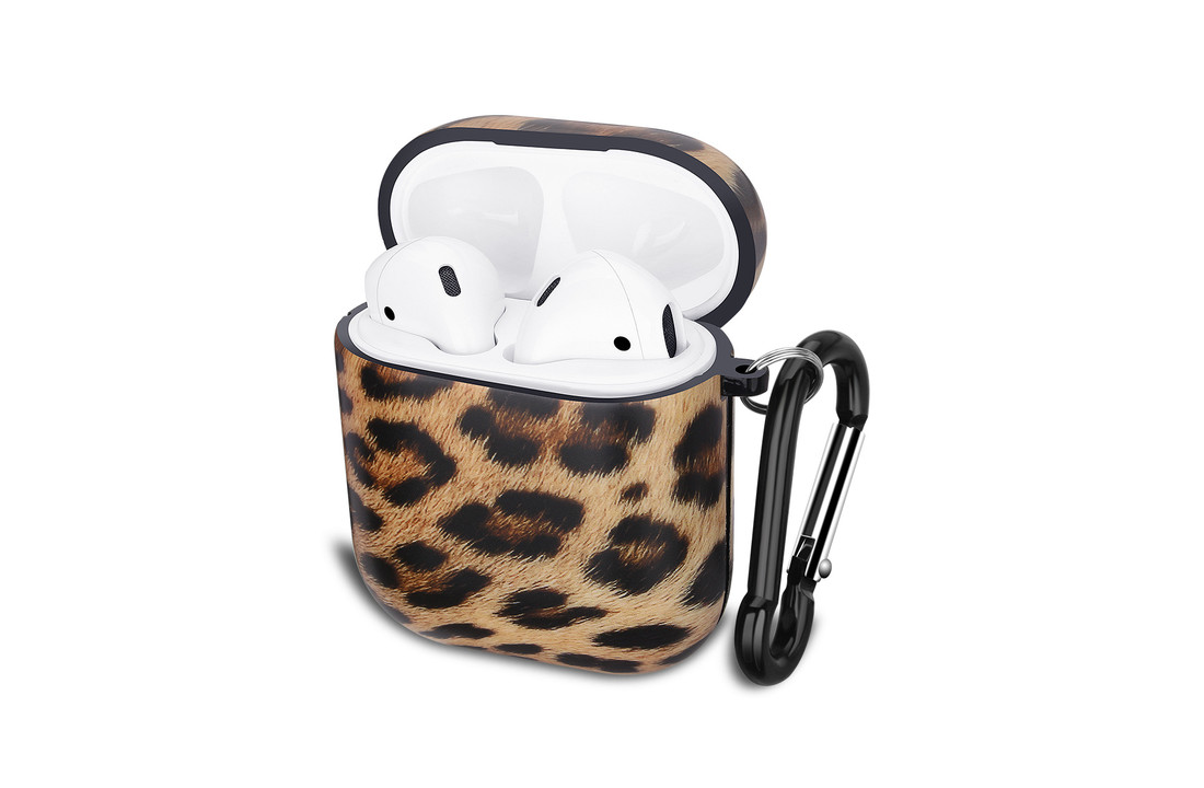 Apple AirPods 1 & 2 Hard Case - Hoesje met Clip - Leopard
