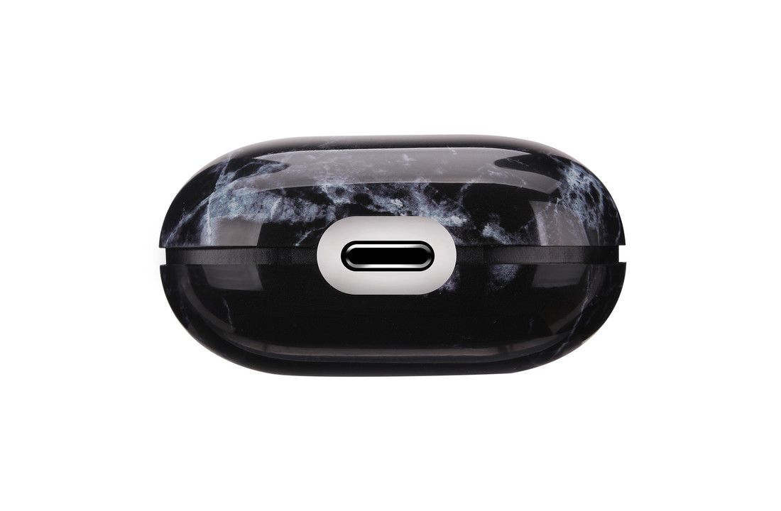 Apple AirPods 1 & 2 Hard Case - Hoesje met Clip - Zwart Marmer