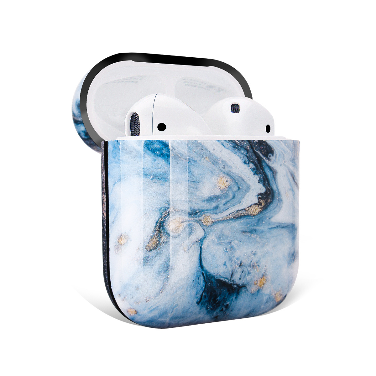 Apple AirPods 1 & 2 Hard Case - Hoesje met Clip - Blauw Marmer