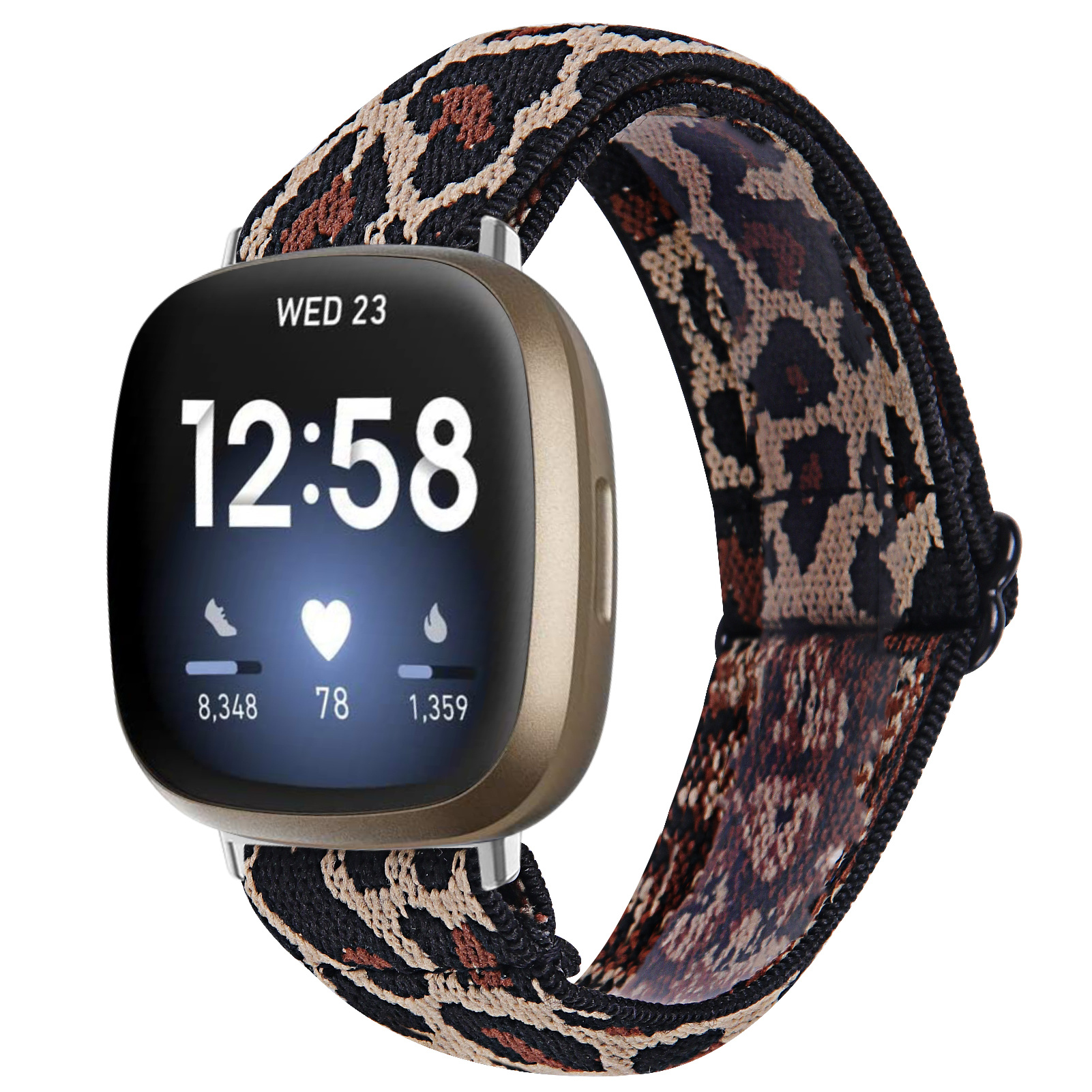 Fitbit Versa 3 / Sense Nylon Strech Bandje - Leopard