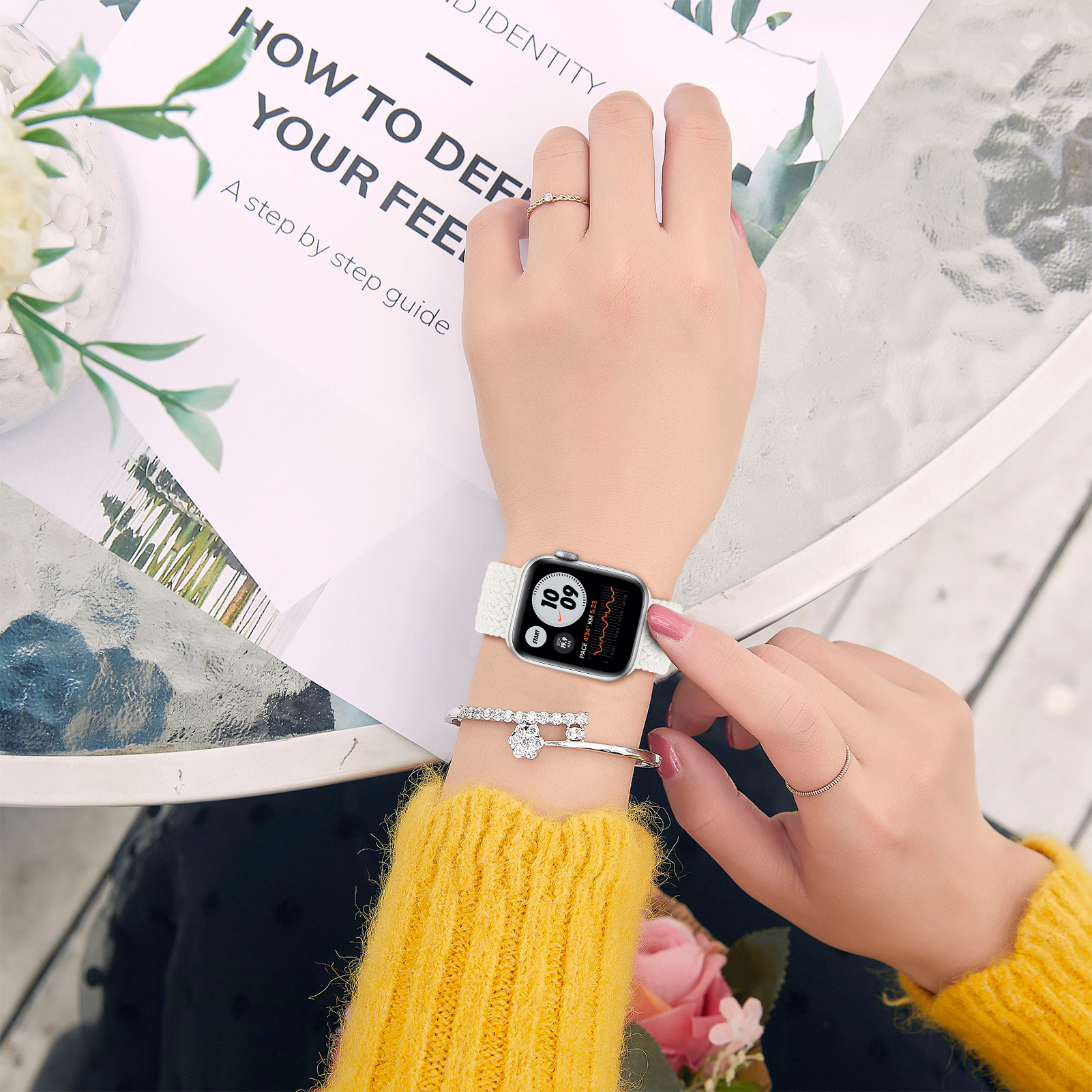YONO Apple Watch Bandje - Gevlochten iWatch Series Solo Loop Band - Wit