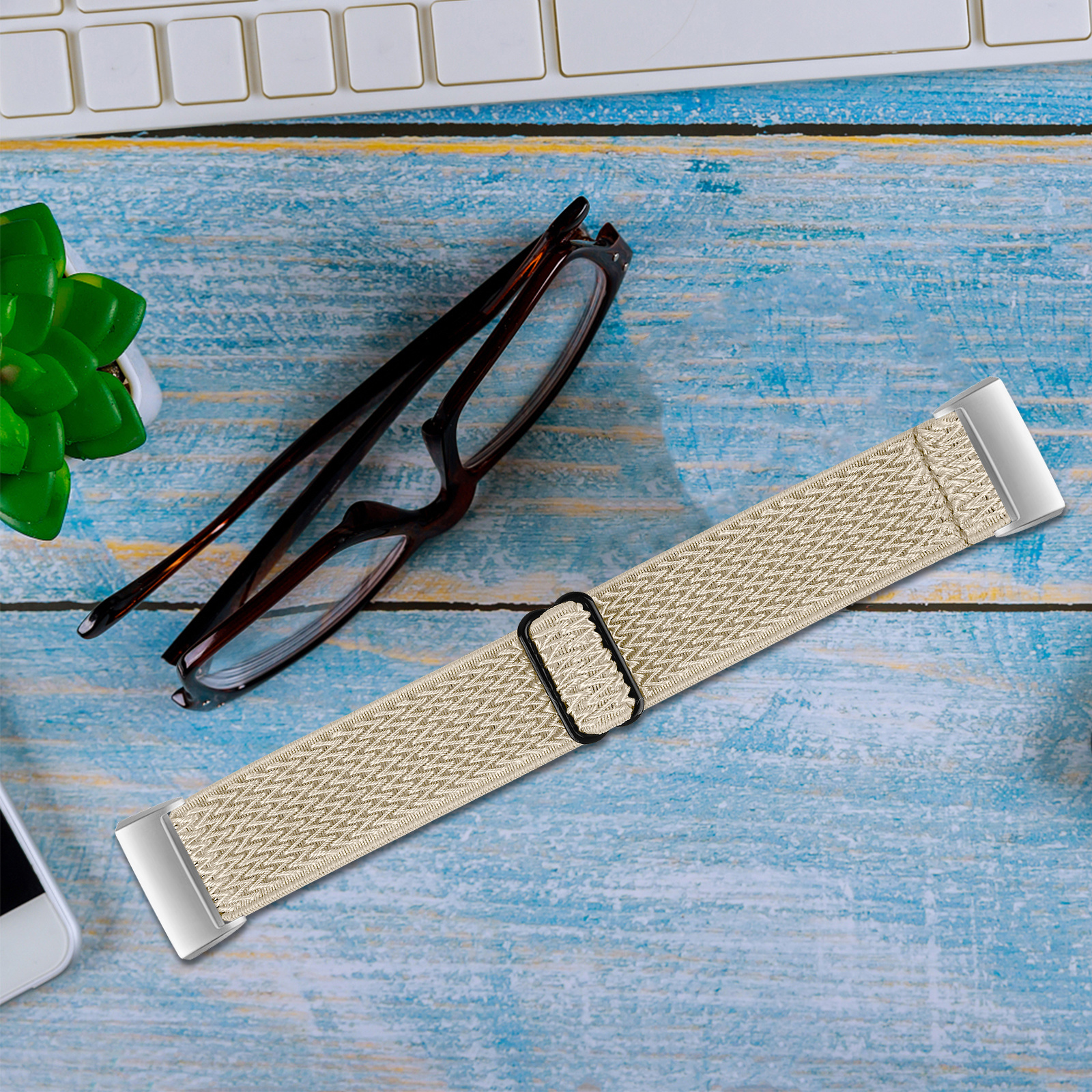 Fitbit Charge 3 / 4 Nylon Stretch Bandje - Beige