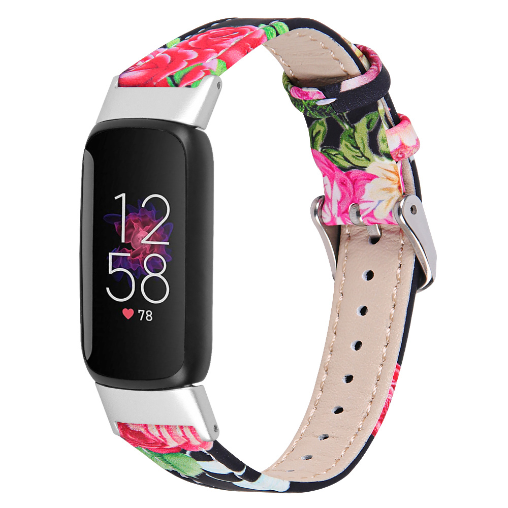 Fitbit Luxe Klassiek Leer Bandje - Bloemen