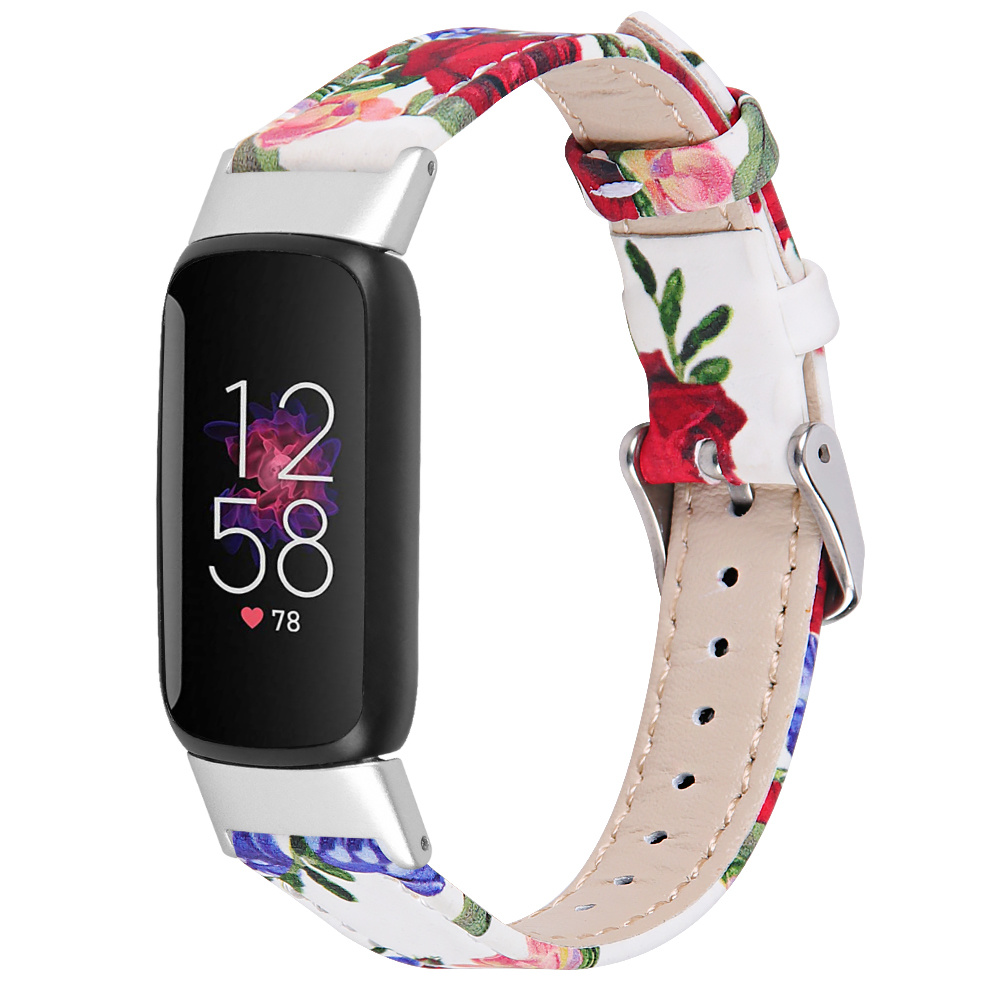 Fitbit Luxe Klassiek Leer Bandje - Wit bloem | YONO Smartwatch bandjes