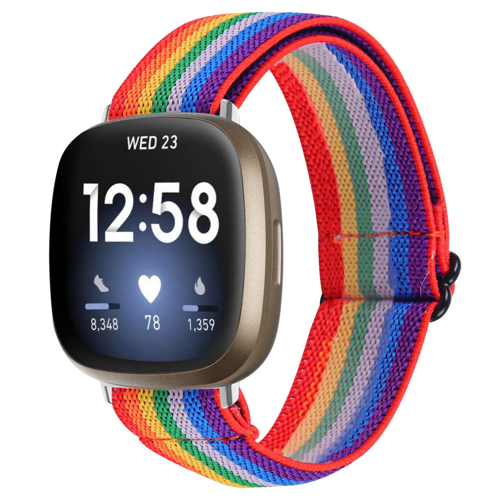 Fitbit Versa 3 / Sense Nylon Stretch Bandje - Regenboog
