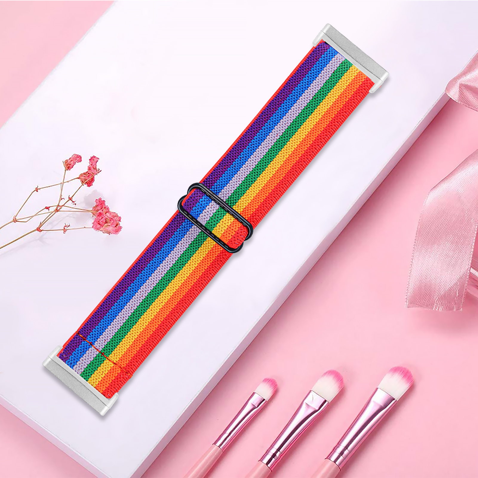 Fitbit Versa 3 / Sense Nylon Stretch Bandje - Regenboog