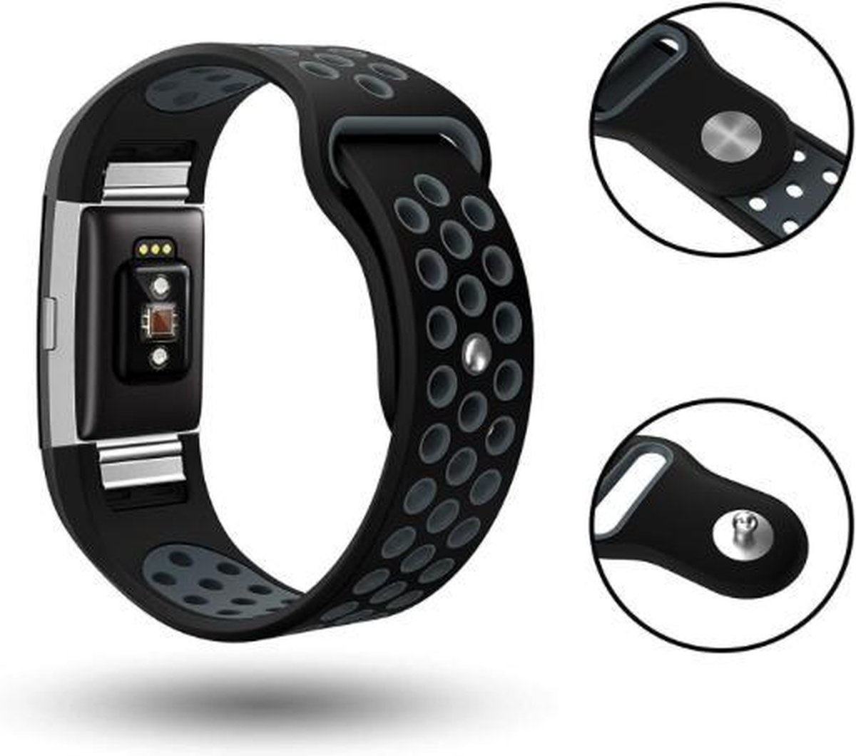 Fitbit Charge 2 Sport Air Bandje - Zwart Grijs
