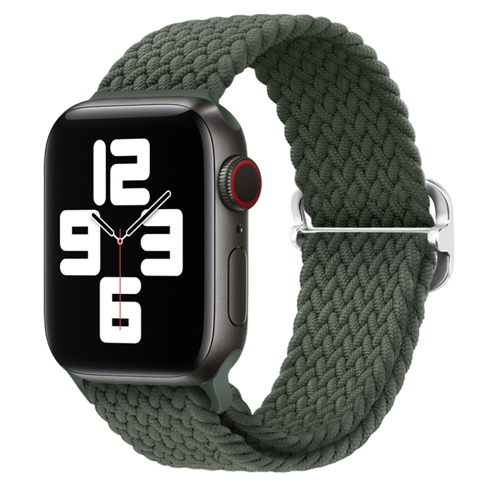 Apple Watch Gevlochten Nylon Stretch Bandje - Donkergroen