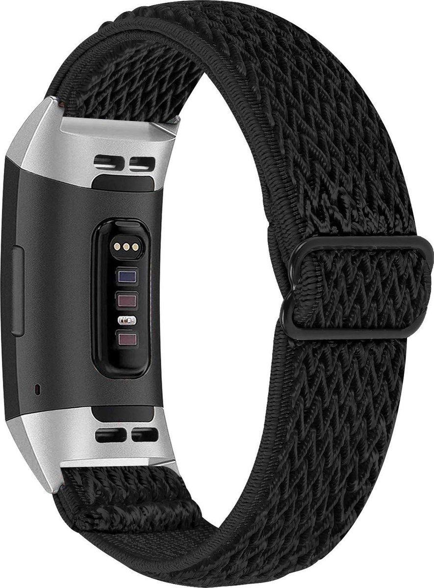Fitbit Charge 3 / 4 Nylon Stretch Bandje - Zwart