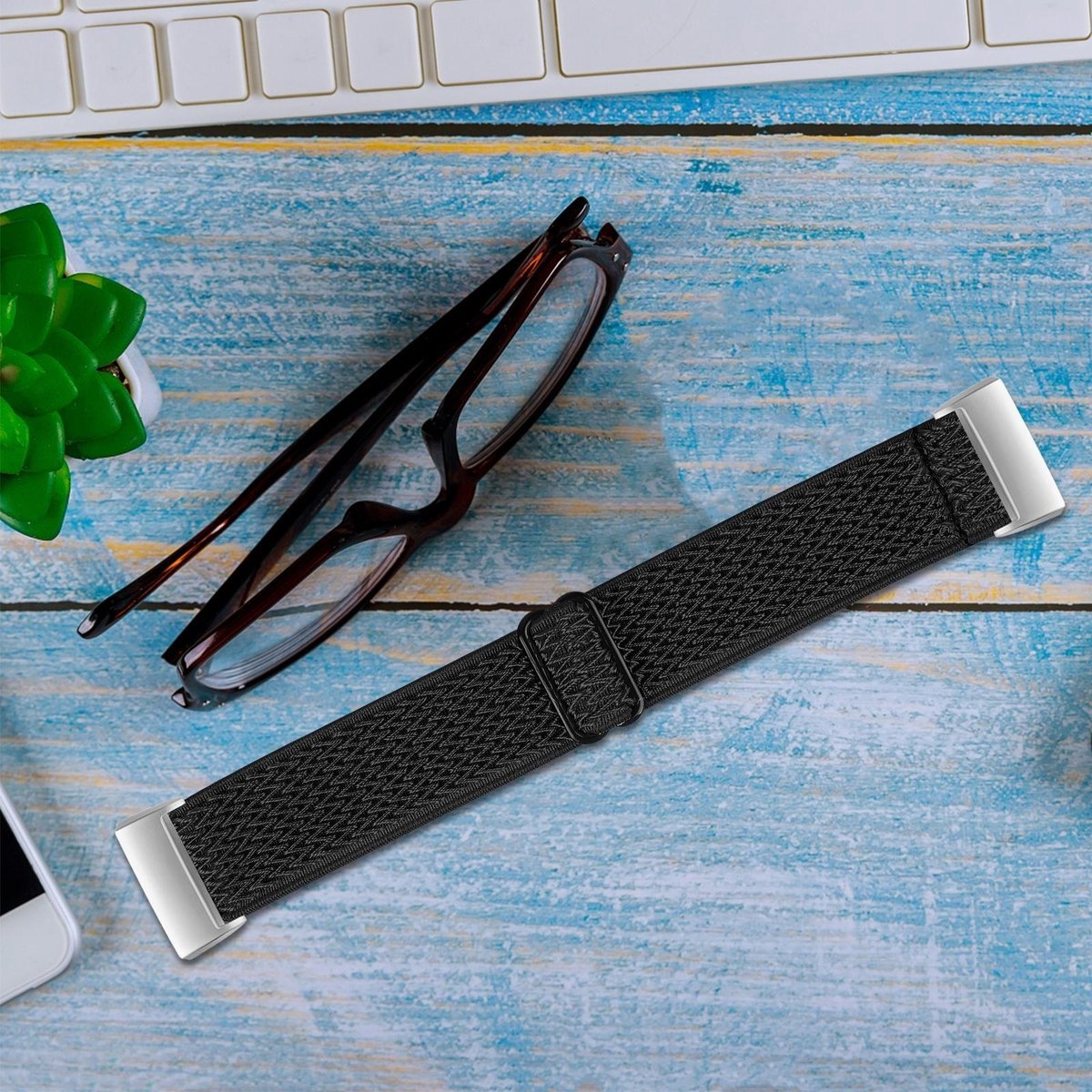 Fitbit Charge 3 / 4 Nylon Stretch Bandje - Zwart