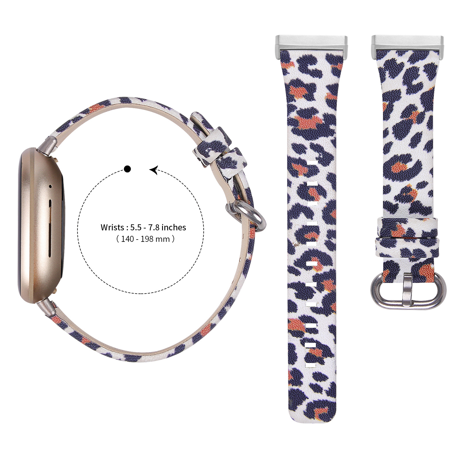 Fitbit Versa 3 / Sense Leer Bandje - Leopard