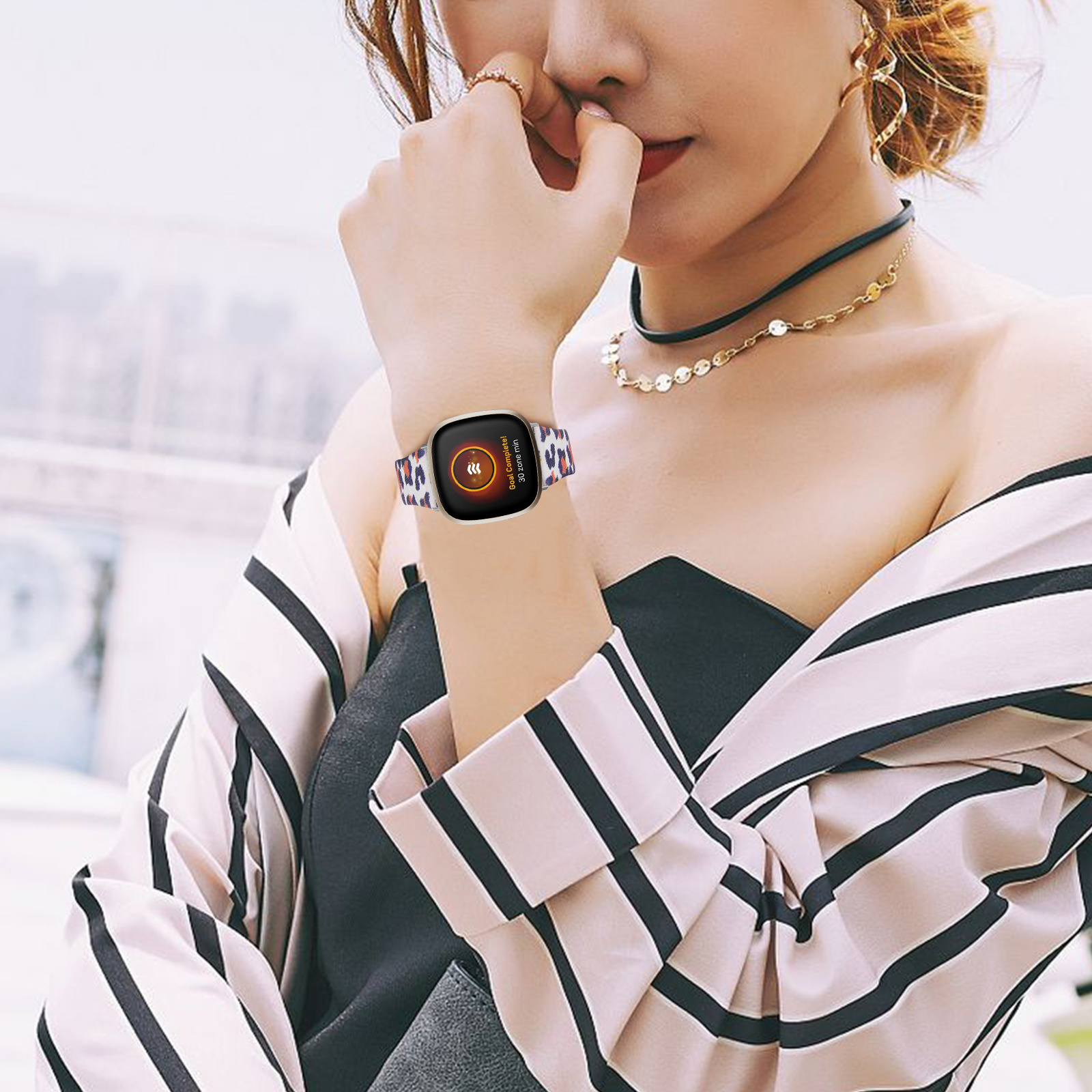 Fitbit Versa 3 / Sense Leer Bandje - Leopard