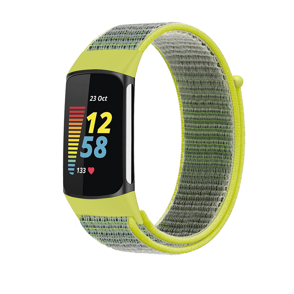 Fitbit Charge 5 Nylon Vecro Bandje - Vibrant Geel