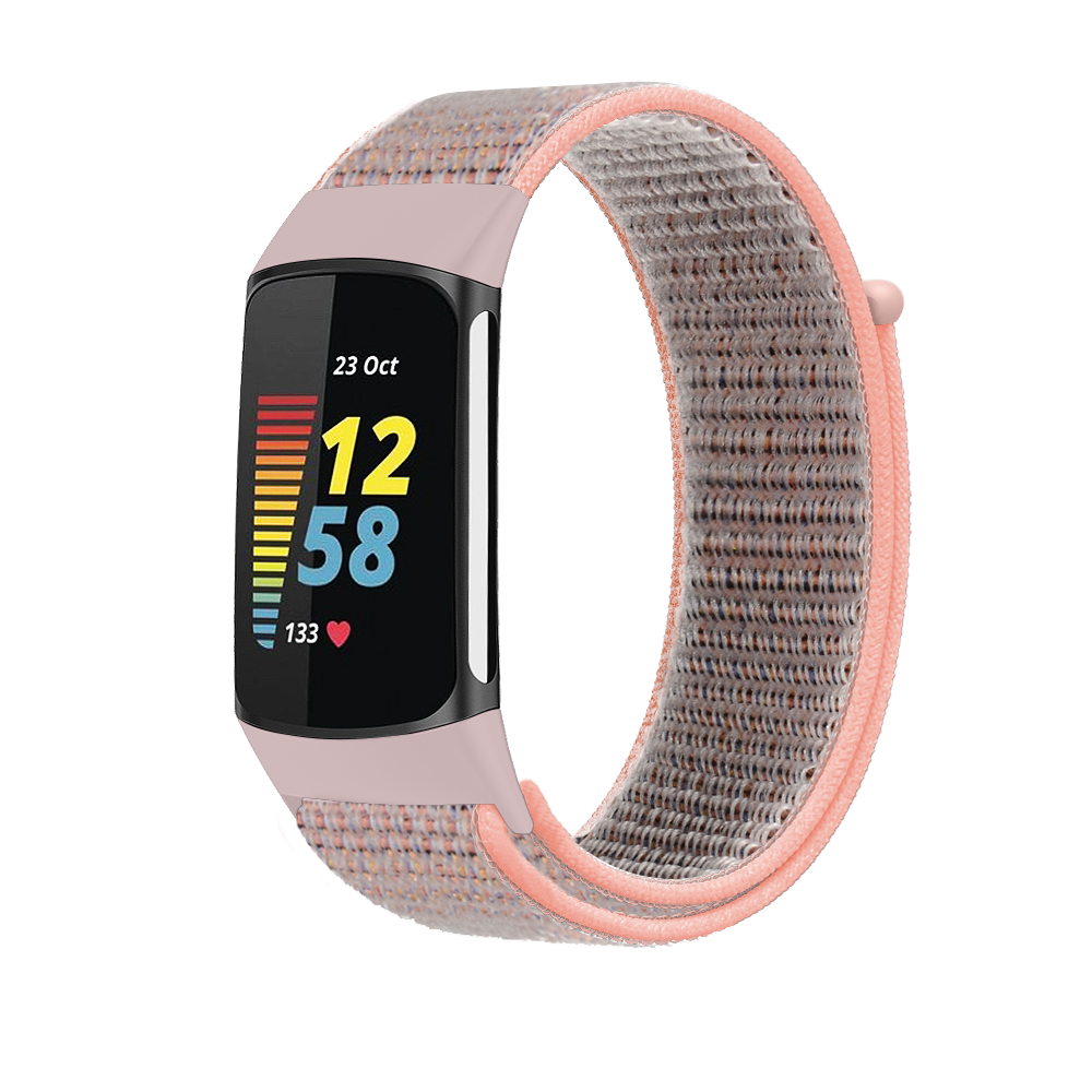 Fitbit Charge 5 Nylon Velcro Bandje - Lichtroze