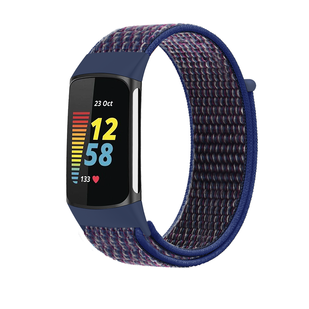 Fitbit Charge 5 Nylon Velcro Bandje - Donkerblauw