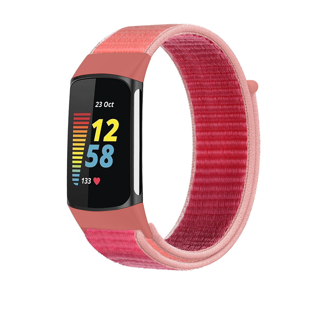 Fitbit Charge 5 Nylon Vecro Bandje - Roze