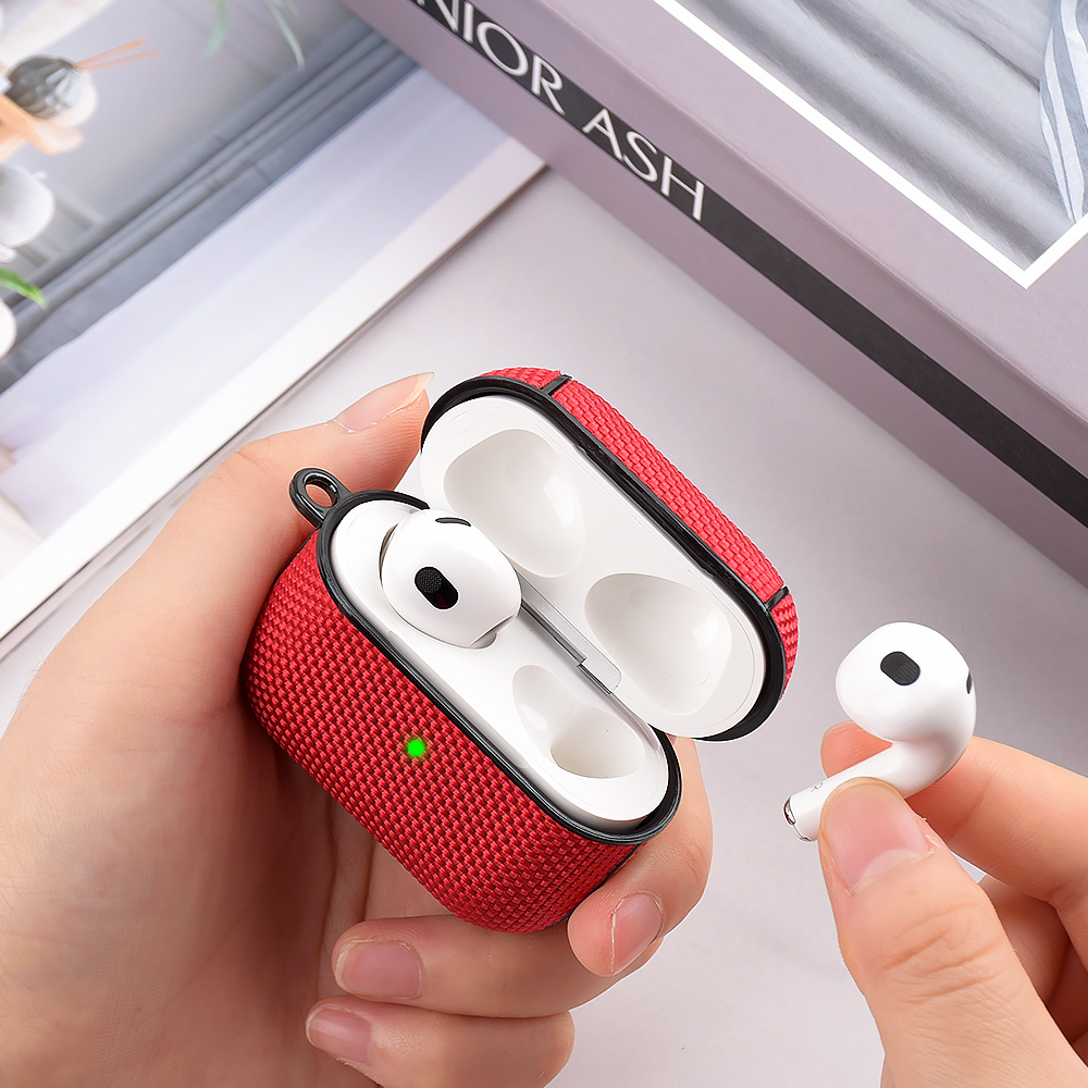 YONO Hoesje geschikt voor Apple Airpods 3 - Nylon Hard Case met Clip - Legergroen
