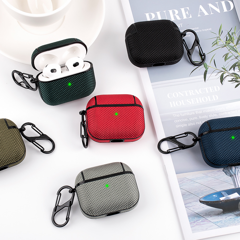 YONO Hoesje geschikt voor Apple Airpods 3 - Nylon Hard Case met Clip - Legergroen