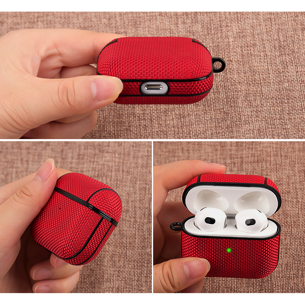 YONO Hoesje geschikt voor Apple Airpods 3 - Nylon Hard Case met Clip - Legergroen