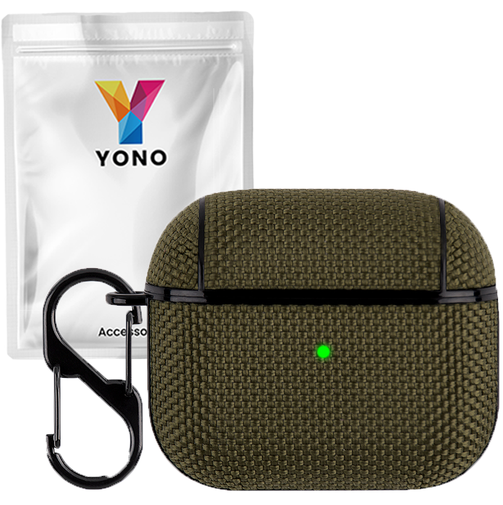 YONO Hoesje geschikt voor Apple Airpods 3 - Nylon Hard Case met Clip - Legergroen