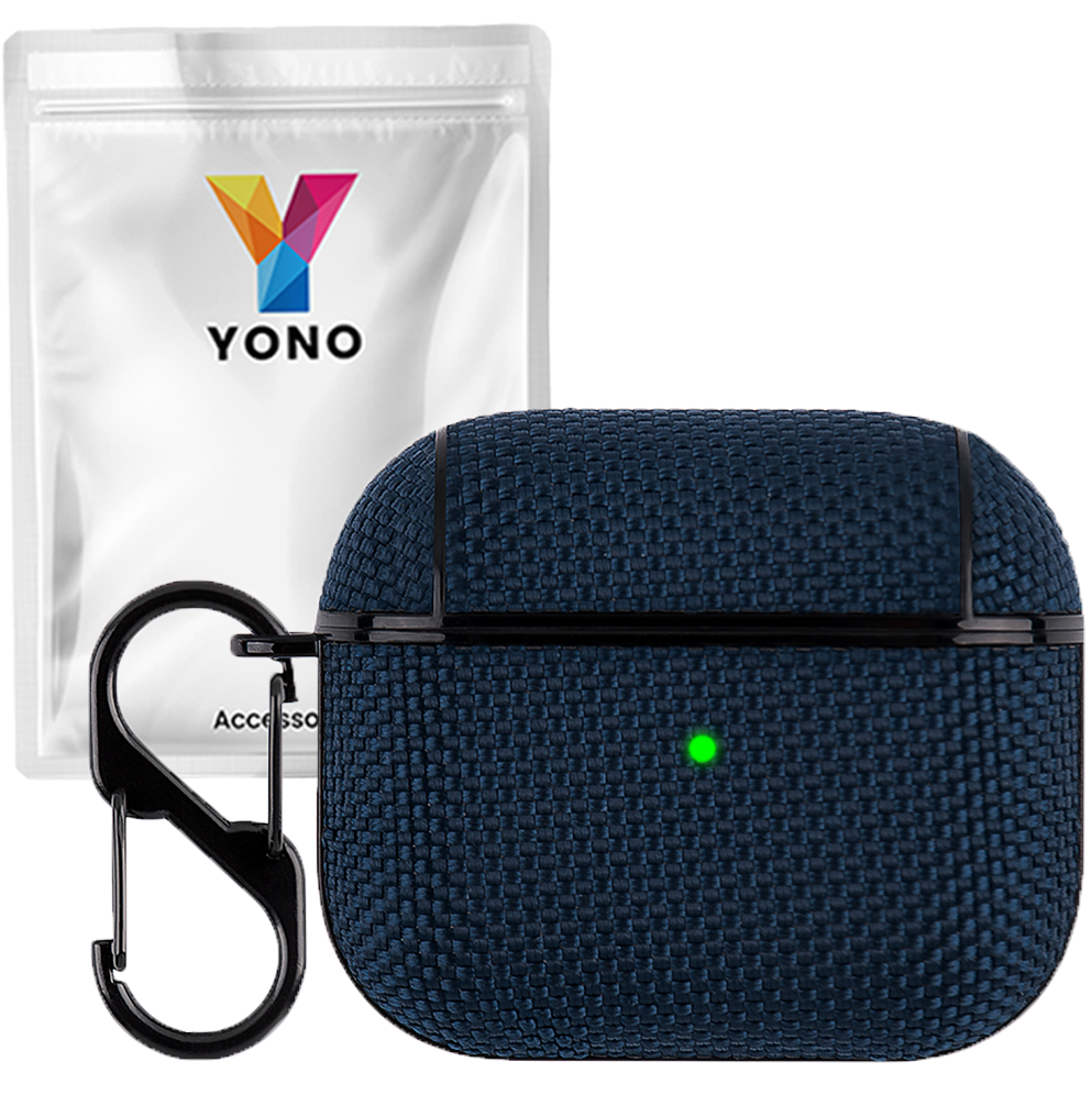YONO Hoesje geschikt voor Apple Airpods 3 - Nylon Hard Case met Clip - Donkerblauw