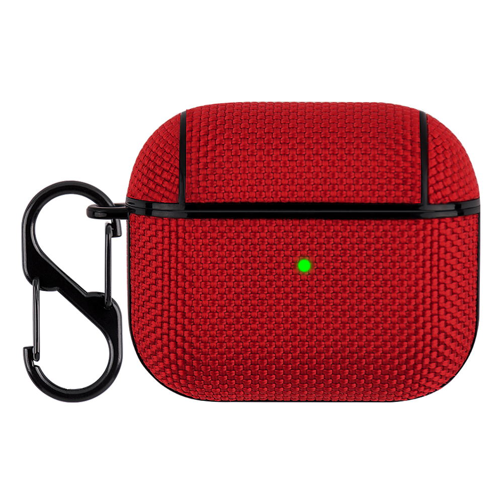 YONO Hoesje geschikt voor Apple Airpods 3 - Nylon Hard Case met Clip - Rood