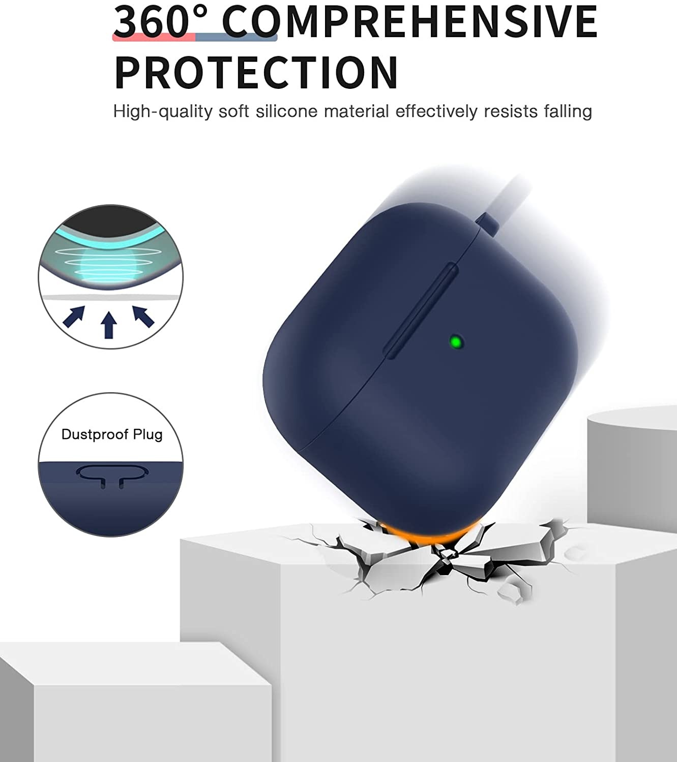 Apple AirPods 3 Soft Case - Siliconen Hoesje met Clip - Donkerblauw