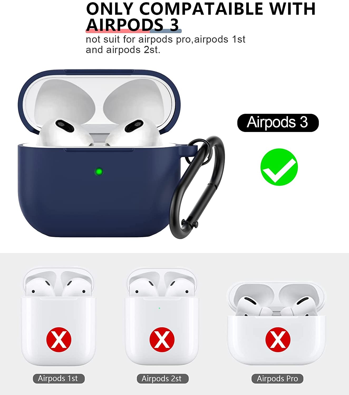 Apple AirPods 3 Soft Case - Siliconen Hoesje met Clip - Donkerblauw