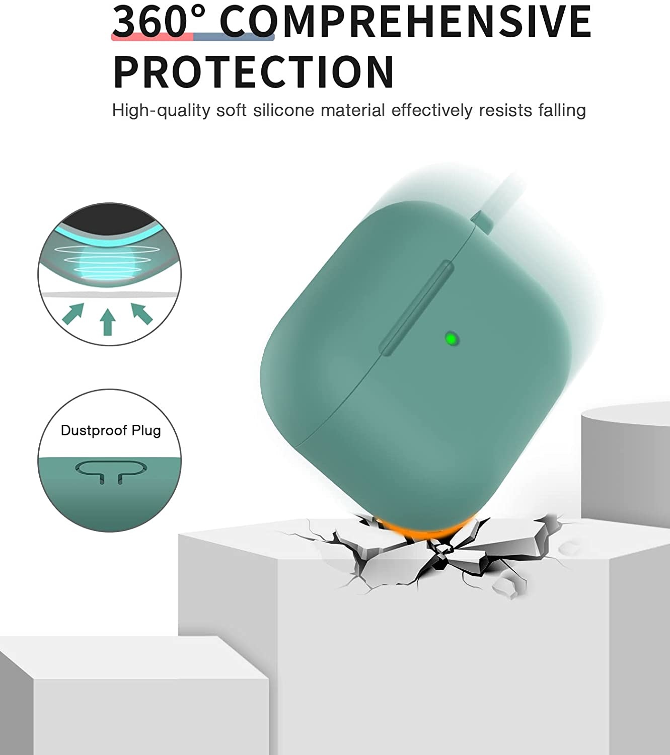 Apple AirPods 3 Soft Case - Siliconen Hoesje met Clip - Dennengroen