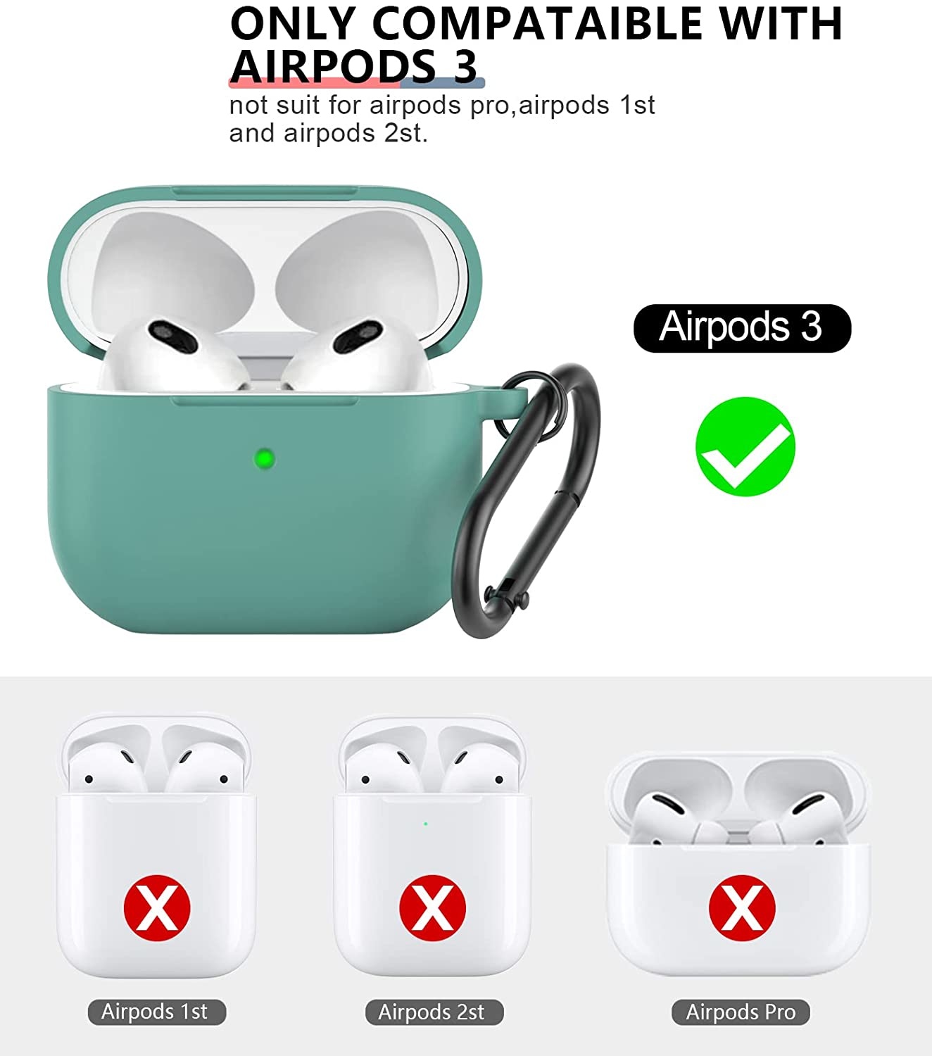 Apple AirPods 3 Soft Case - Siliconen Hoesje met Clip - Dennengroen