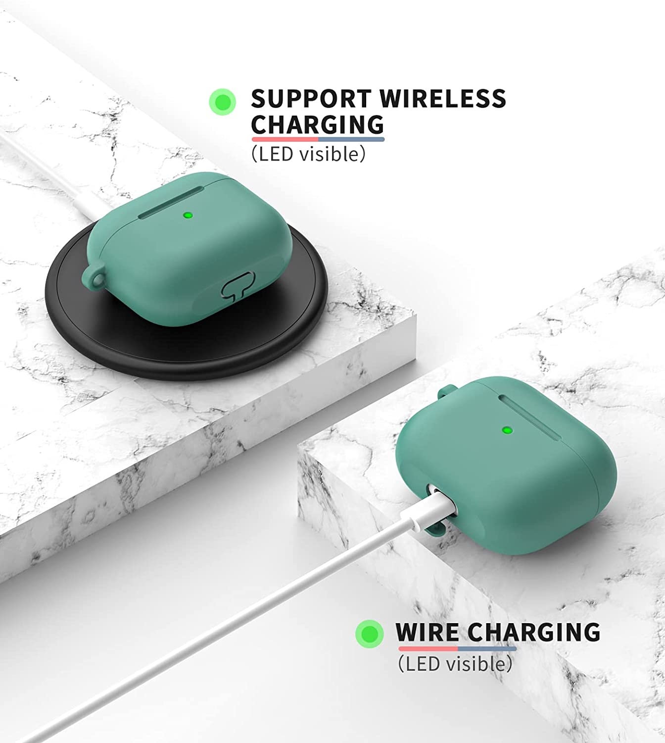 Apple AirPods 3 Soft Case - Siliconen Hoesje met Clip - Dennengroen