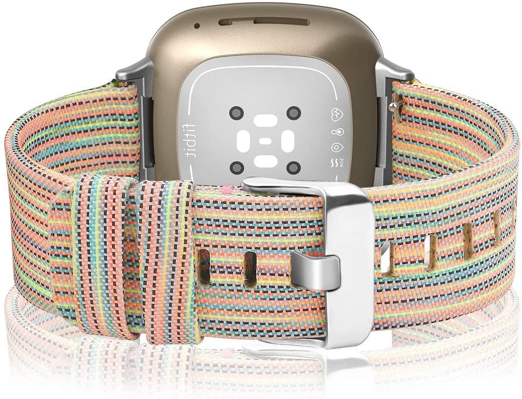 Fitbit Versa 3 / Sense Como Nylon Bandje - Regenboog