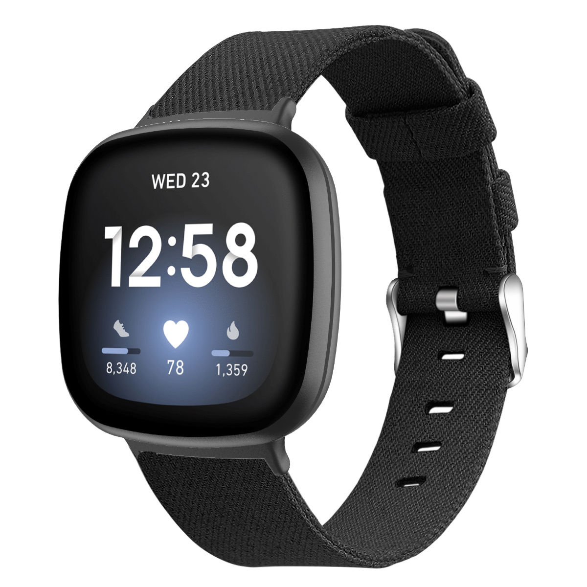 Fitbit Versa 3 / Sense Como Nylon Bandje - Zwarte kleur