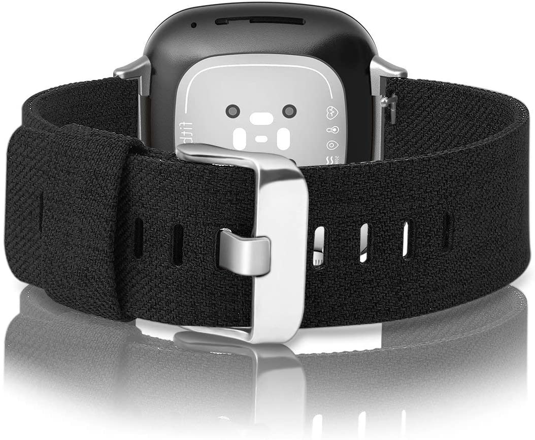 Fitbit Versa 3 / Sense Como Nylon Bandje - Zwarte kleur