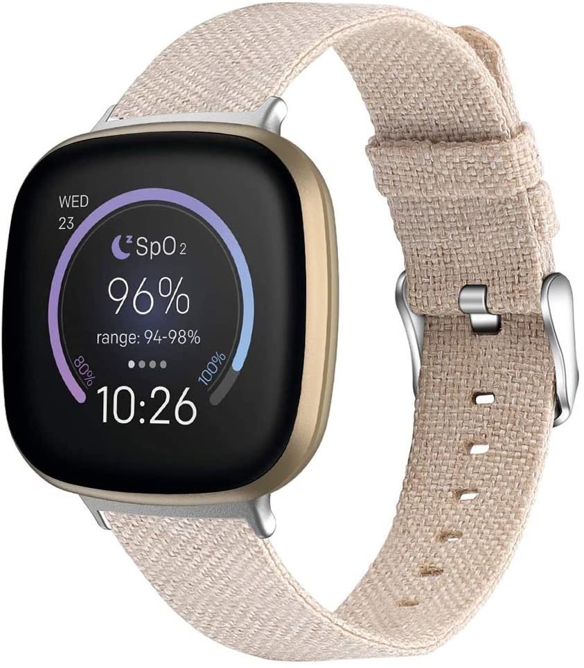 Fitbit Versa 3 / Sense Como Nylon Bandje - Champagne