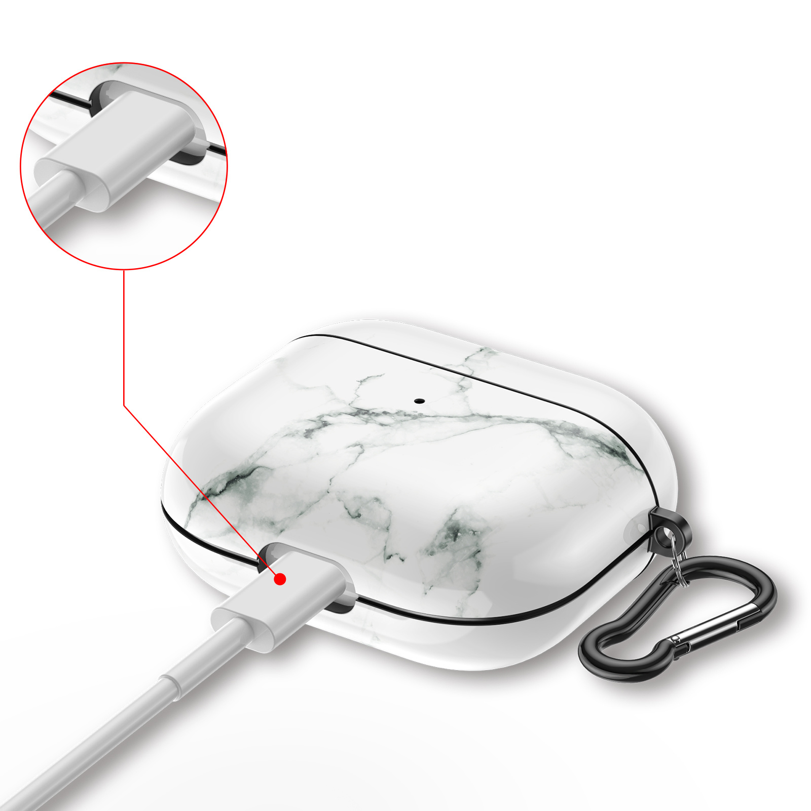 Apple Airpods 3 Hoesje - Hard Case met Clip - Marmer Wit