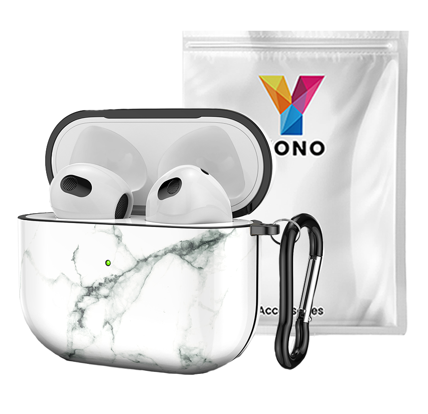 Apple Airpods 3 Hoesje - Hard Case met Clip - Marmer Wit