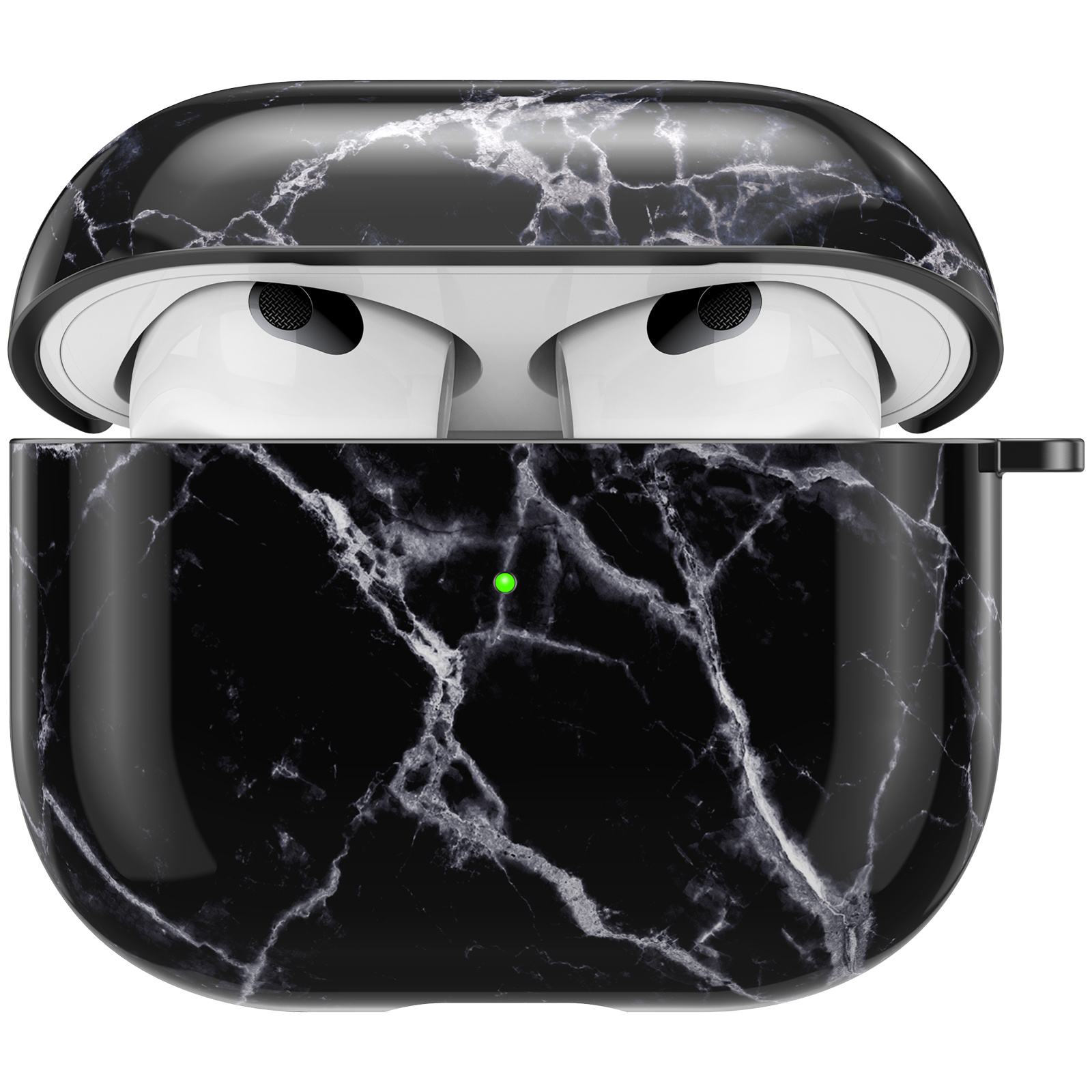 Apple Airpods 3 Hoesje - Hard Case met Clip - Marmer Zwart