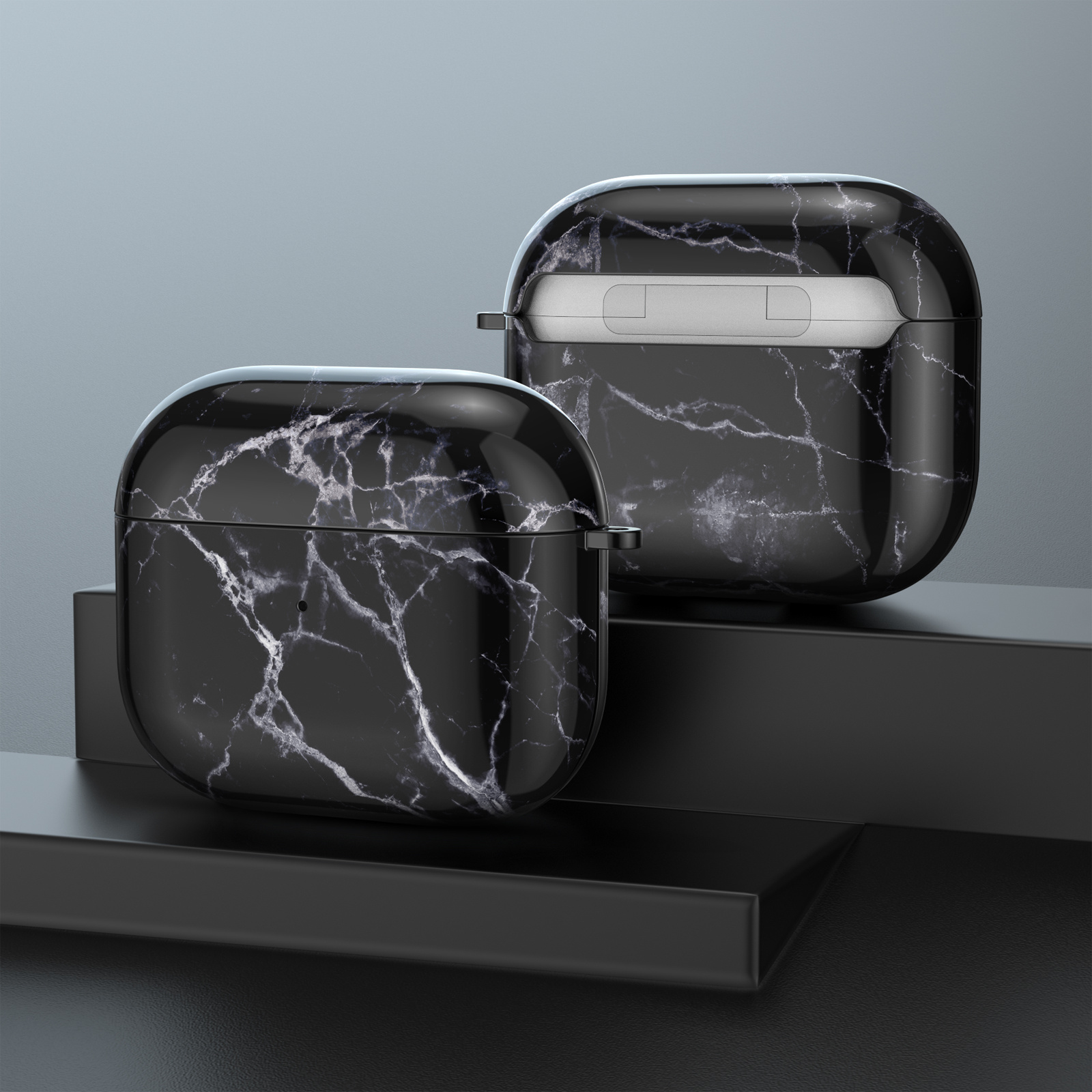 Apple Airpods 3 Hoesje - Hard Case met Clip - Marmer Zwart