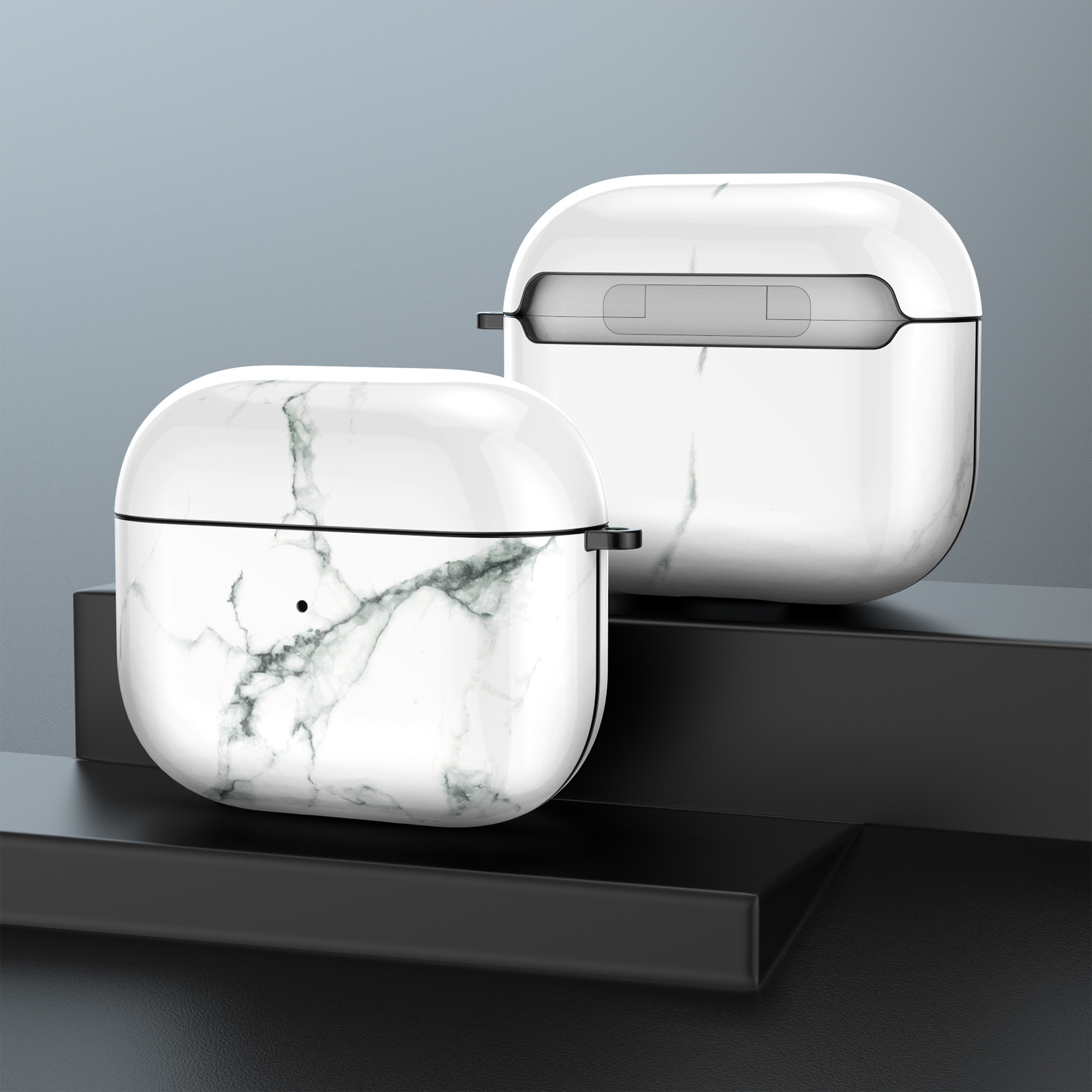 Apple Airpods 3 Hoesje - Hard Case met Clip - Marmer Wit