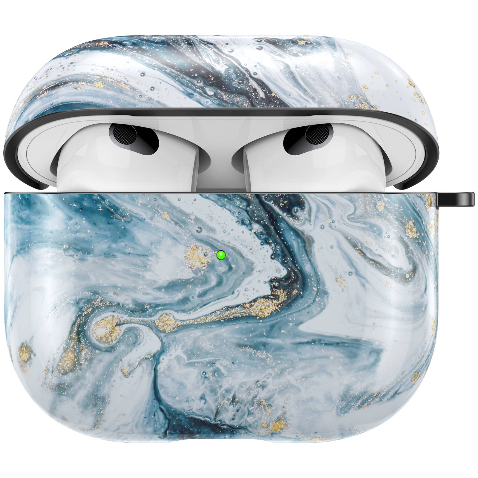 Apple Airpods 3 Hoesje - Hard Case met Clip - Marmer Blauw