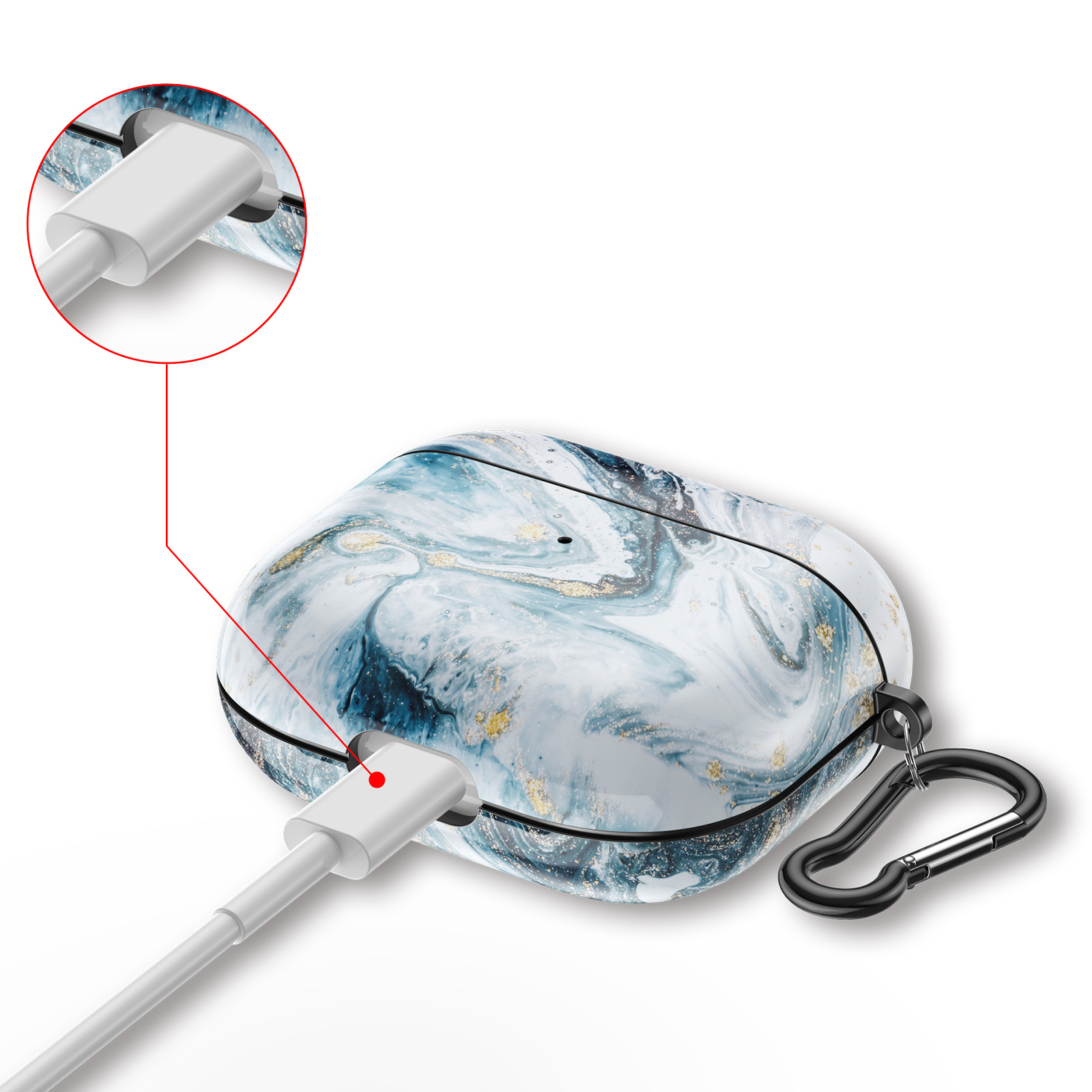 Apple Airpods 3 Hoesje - Hard Case met Clip - Marmer Blauw
