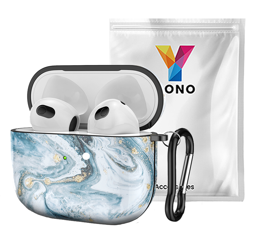 Apple Airpods 3 Hoesje - Hard Case met Clip - Marmer Blauw