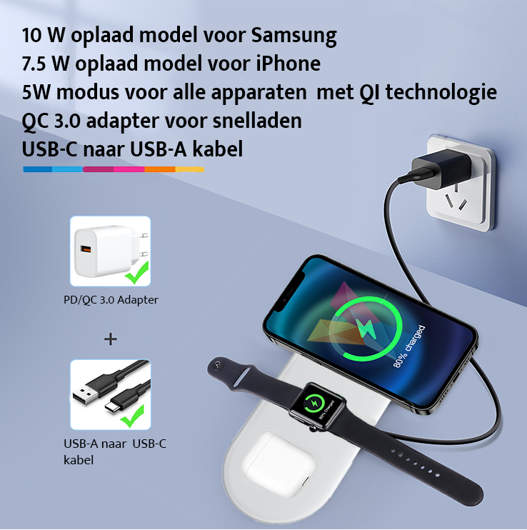 Draadloos oplaadstation geschikt voor Apple - Wit